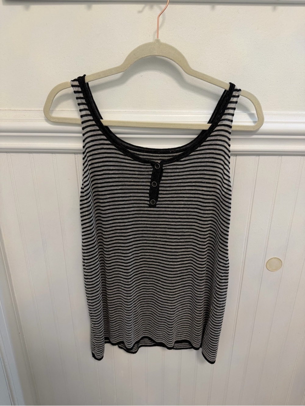 Striped Black and Gray Button-Front Tank Top
